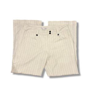 Low Rise White Trousers with Black Stripes and Button Detailing